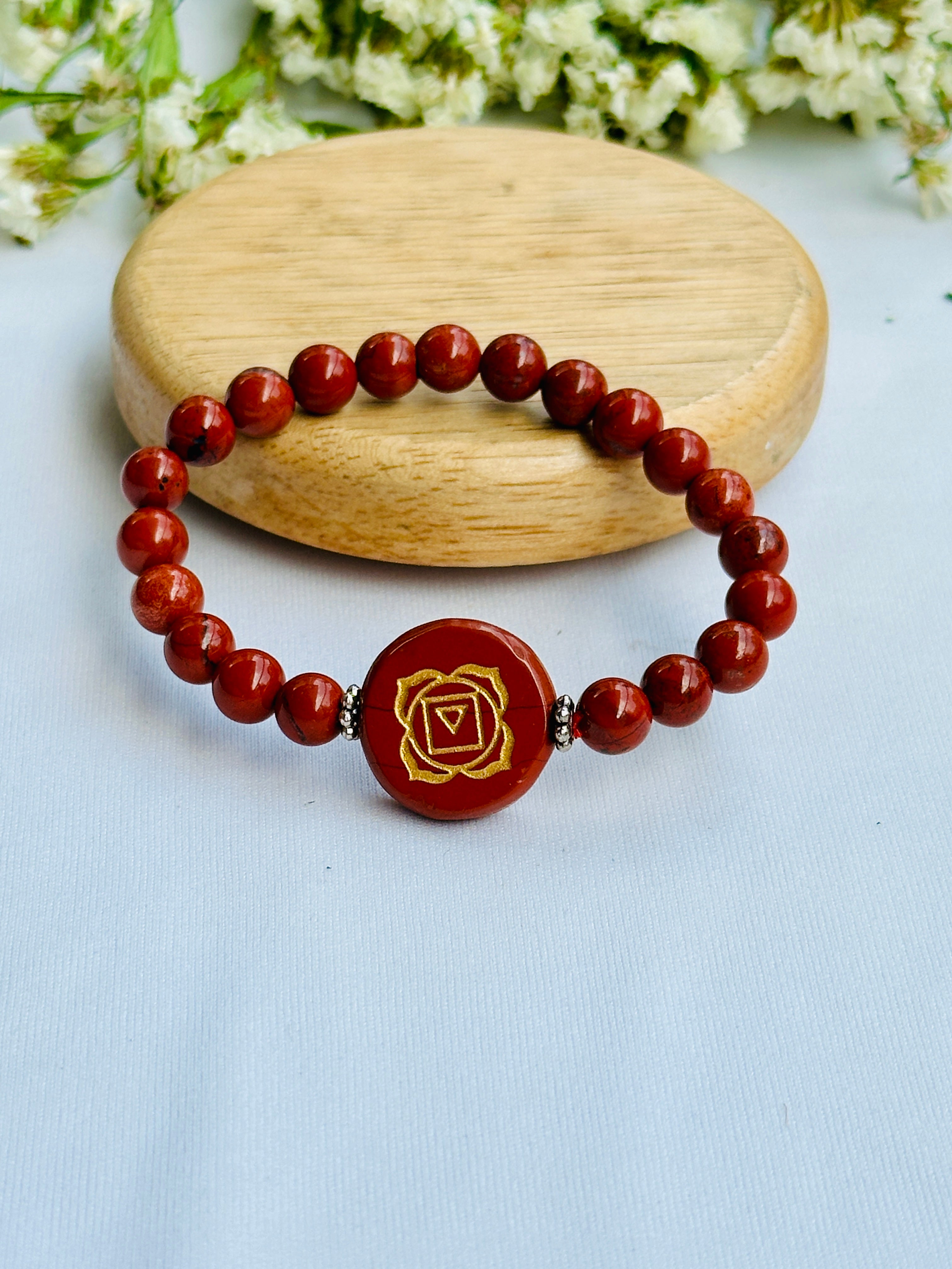 Reduces Negative Effects of Mangal, Increases Strength & balance Root chakra: Red Jasper Bracelet - Abhimantrit & Certified
